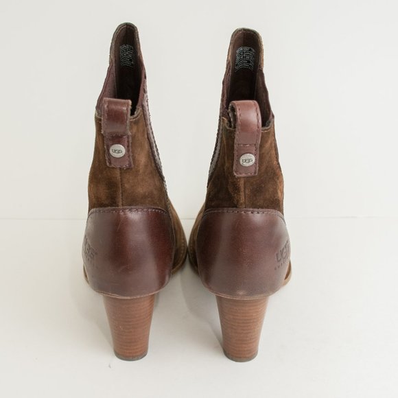 UGG Brown Suede Heeled Boots with Sherpa Lining - Picture 6 of 8